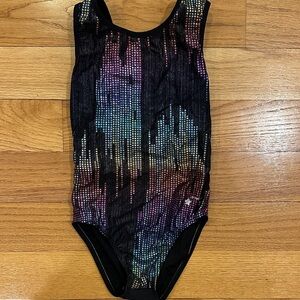 Destira Girls Black Iridescent Stripe Gymnastics Leotard